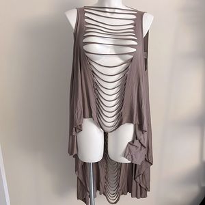 Distressed Cut Out Cardigan Vest | One Size